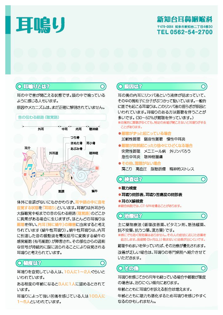 耳鳴り 健康のための説明書 知多市新知台にある耳鼻咽喉科 アレルギー科 新知台耳鼻咽喉科