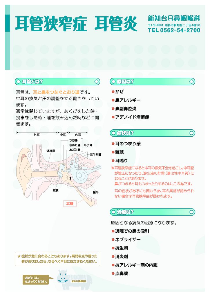 耳管狭窄症、耳管炎